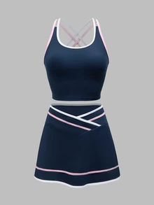 CourtClass CourtClass Summer Tank Top Shorts Sports Set Gym Tennis Navy Blue Athleisure Athletic - Multicolor - View 5