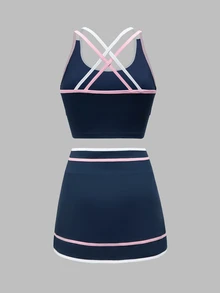CourtClass CourtClass Summer Tank Top Shorts Sports Set Gym Tennis Navy Blue Athleisure Athletic - Multicolor - View 6