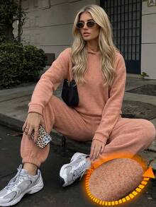 DAZY Women's Hooded Top & Long Pants Pajama Set Fall - Orange - View 3