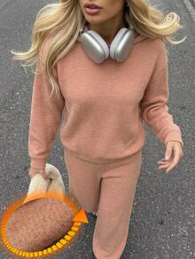 DAZY Women's Hooded Top & Long Pants Pajama Set Fall - Orange - View 5