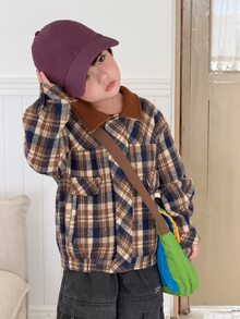 Dazy Kids Infant (Boy) Plaid Lapel Casual Long Sleeve Jacket Fall - Blue - View 3