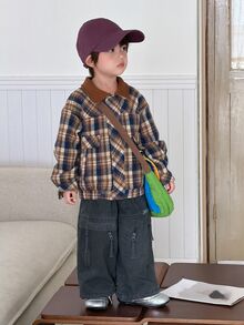 Dazy Kids Infant (Boy) Plaid Lapel Casual Long Sleeve Jacket Fall - Blue - View 4