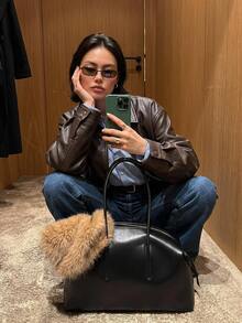 DAZY Solid Color Loose PU Jacket Long Sleeve Lapel Zipper Casual Street Vacation Spring Autumn Women's Jacket - Coffee Brown - View 6