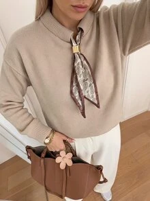 Pariaura Women Shawl Neck Detailed Cozy Long Sleeve Regular Fit Sweater - Beige - View 4