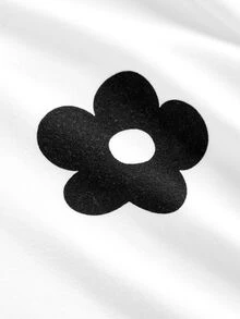 SHEIN 青少年女孩秋冬新款時尚休閒極簡長袖白色印花T恤與黑白條紋長褲針織兩件套，居家、外出、上學、度假皆適用 - 黑與白 - 查看 3