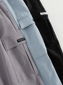SHEIN 3件組買2送1兒童青少年男孩休閒寬鬆束口工裝褲，基礎下裝，黑色工裝褲、軍綠色工裝褲、卡其色工裝褲，適合秋冬、學校、家庭聚會，秋季穿搭，冬季穿搭 - 彩色 - 查看 3