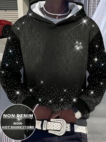 SHEIN 青少年男孩休閒街頭風連帽衛衣，滿版印花設計，適合秋冬返校季 - 黑色 - 查看 4