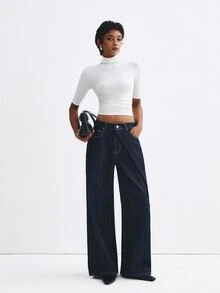 ATUI Studio Celana Jeans Denim Kasual Wanita untuk Sehari-hari dengan Saku dan Kancing - Navy Blue - View 6