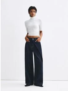 ATUI Studio Celana Jeans Denim Kasual Wanita untuk Sehari-hari dengan Saku dan Kancing - Navy Blue - View 2