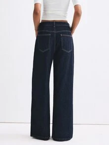 ATUI Studio Celana Jeans Denim Kasual Wanita untuk Sehari-hari dengan Saku dan Kancing - Navy Blue - View 3
