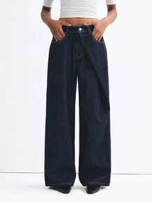 ATUI Studio Celana Jeans Denim Kasual Wanita untuk Sehari-hari dengan Saku dan Kancing - Navy Blue - View 5