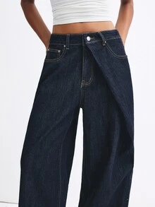 ATUI Studio Celana Jeans Denim Kasual Wanita untuk Sehari-hari dengan Saku dan Kancing - Navy Blue - View 1