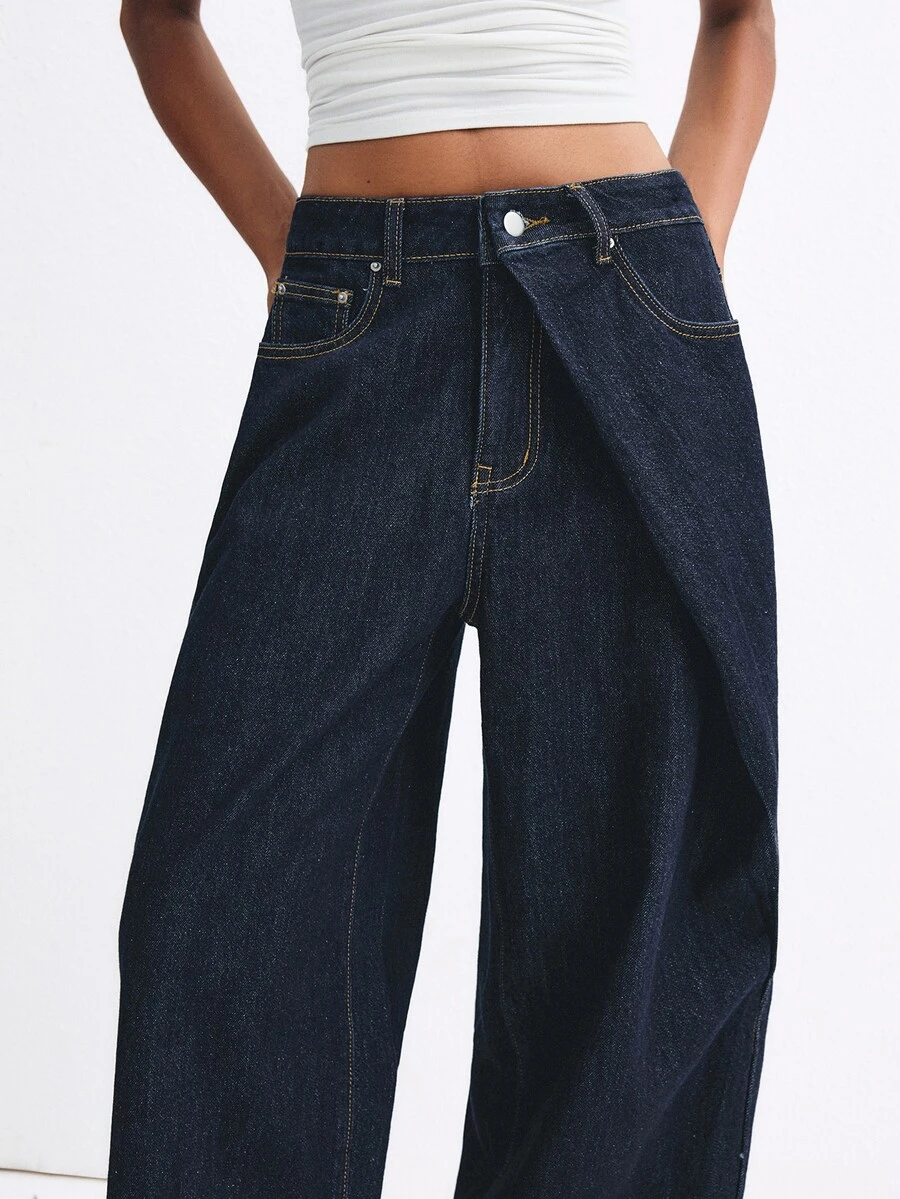 ATUI Studio Celana Jeans Denim Kasual Wanita untuk Sehari-hari dengan Saku dan Kancing - Navy Blue - View 1