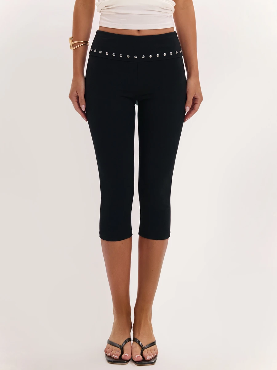 SHEIN BAE Women's Beaded Decor Slim Fit Cropped Pants - Black - View 1
