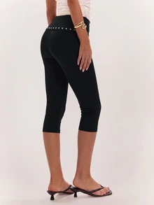SHEIN BAE Women's Beaded Decor Slim Fit Cropped Pants - Black - View 2
