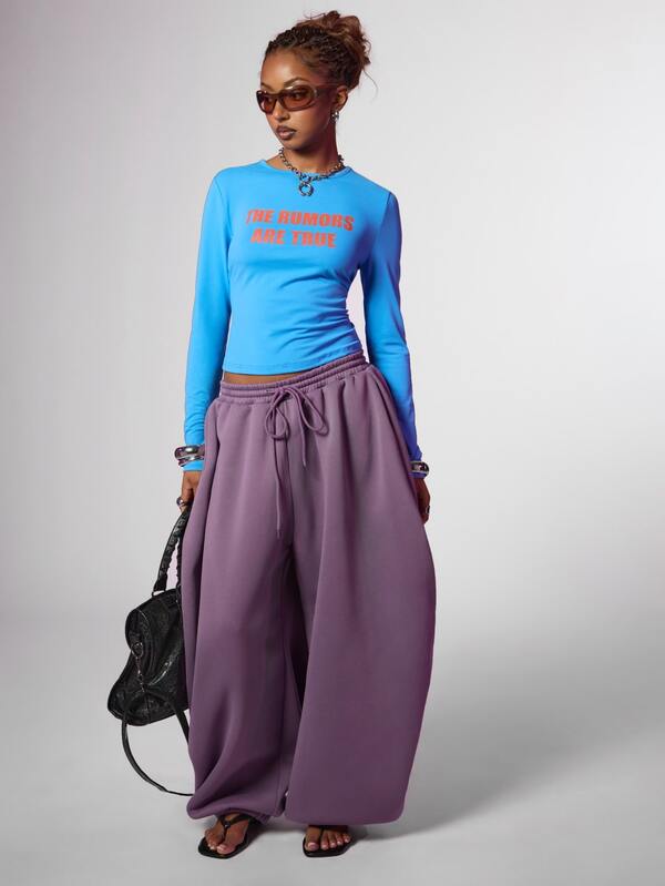 COUREZ Low Rise Baggy Balloon Joggers /Y2K Winter Clothes For Women Wide Leg Pants Woman