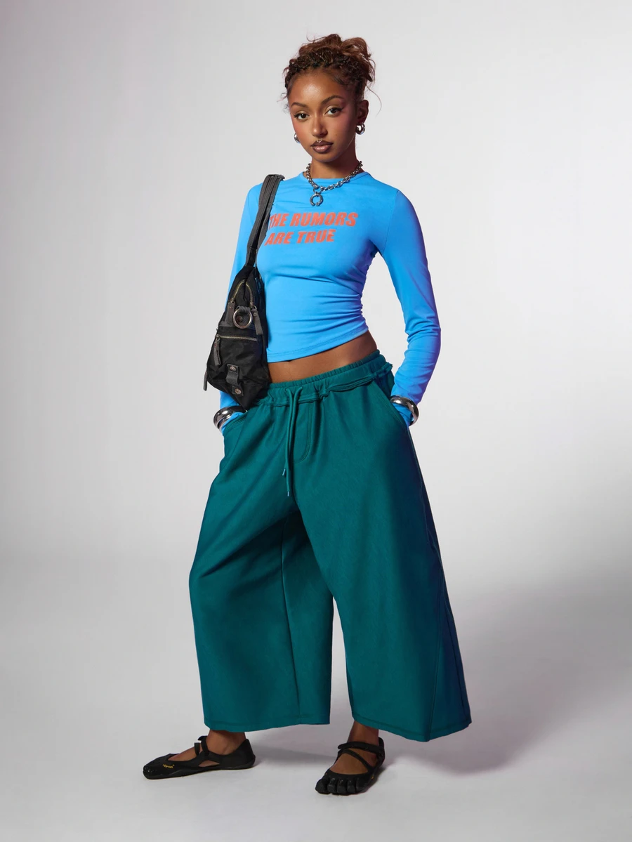 COUREZ Women Low Rise Baggy Cropped Y2K Spring Casual Going Out Sweatpants - Multicolor - View 1