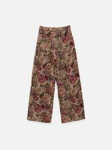 Nöista Tapestry Fabric Wide Leg Pants, Round Pockets On Front With Flowers. Fall, Winter, Back To School, Everydday, Premium Fabric, Office, Streetstyle. - Apricot - View 8