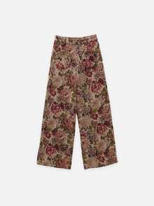 Nöista Tapestry Fabric Wide Leg Pants, Round Pockets On Front With Flowers. Fall, Winter, Back To School, Everydday, Premium Fabric, Office, Streetstyle. - Apricot - View 7
