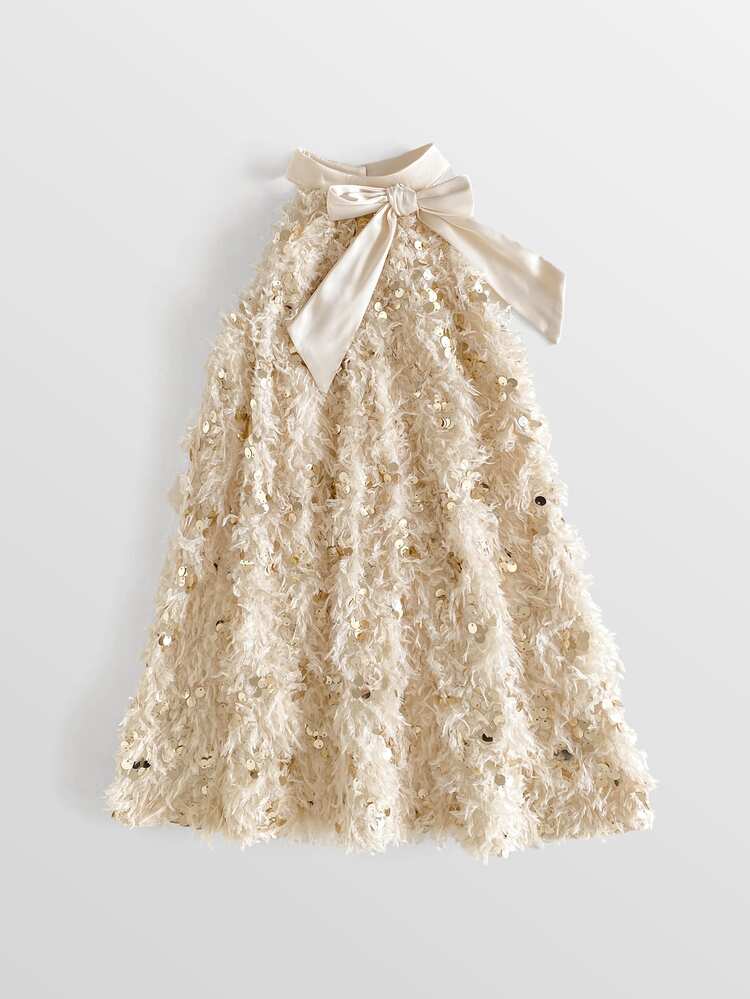Maija Kids Maija Kids Kids Young Girl Sequin Bow Decor Halter Neck Fluffy Dress - Apricot - View 5