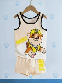 SHEIN | PAW Patrol Young Boy Cartoon Print Colorblock Casual Everyday Top - Apricot - View 1