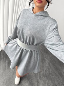 Elenzga Casual Cinched Waist Plus Size Women's Hooded Sweatshirt Dress Fall - Grey - View 4