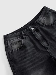 ROMWE MEN Jeans de corte holgado con patrón bordado para hombres - Negro - Ver 4