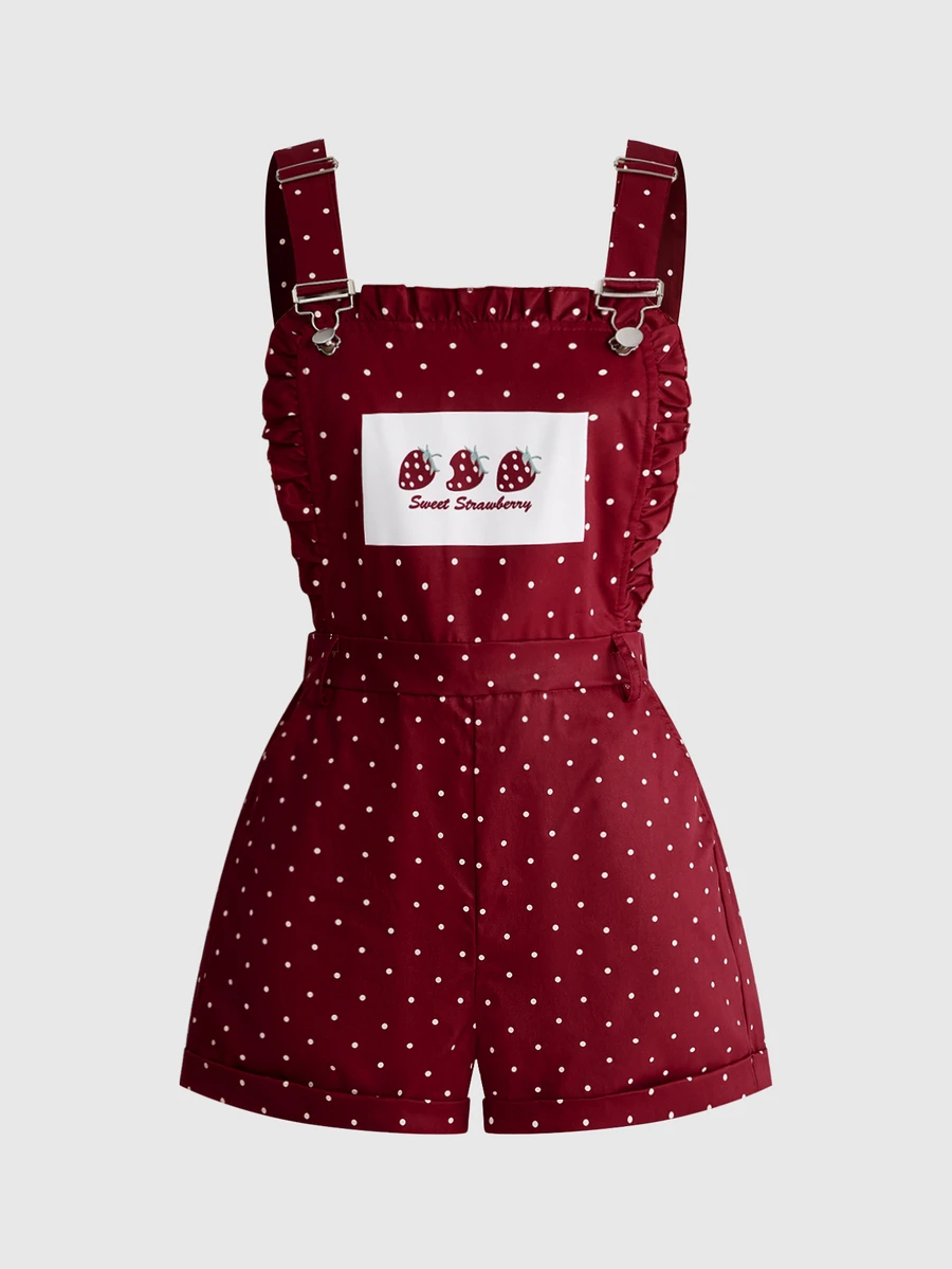 ROMWE Spring Summer Autumn Kawaii Country Vintage Polka Dot Strawberry Patchwork Overalls Jumpsuit For Women - Red - View 1