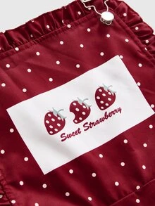 ROMWE Spring Summer Autumn Kawaii Country Vintage Polka Dot Strawberry Patchwork Overalls Jumpsuit For Women - Red - View 2