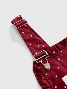 ROMWE Spring Summer Autumn Kawaii Country Vintage Polka Dot Strawberry Patchwork Overalls Jumpsuit For Women - Red - View 3