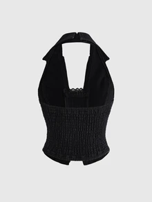 ROMWE Women's Tank Top And Pleated Skirt Dark Purple Purple And Black Casual Goth Denim Set Halloween Night Club Concert Autumn - Black - View 5