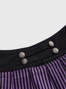 ROMWE Women's Tank Top And Pleated Skirt Dark Purple Purple And Black Casual Goth Denim Set Halloween Night Club Concert Autumn - Black - View 8