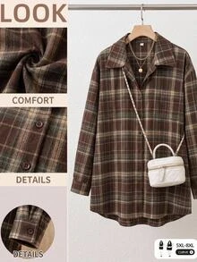 SHEIN CURVE+ Kemeja Wanita Ukuran Besar untuk Pakaian Kasual Sehari-hari di Musim Gugur dan Hari Thanksgiving - MultiWarna - View 8