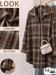 SHEIN CURVE+ Kemeja Wanita Ukuran Besar untuk Pakaian Kasual Sehari-hari di Musim Gugur dan Hari Thanksgiving - MultiWarna - View 7