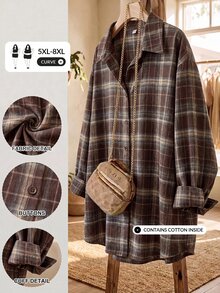 SHEIN CURVE+ Kemeja Wanita Ukuran Besar untuk Pakaian Kasual Sehari-hari di Musim Gugur dan Hari Thanksgiving - MultiWarna - View 1
