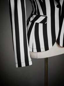 SHEIN ICON Halloween Dark Style Black & White Striped Fitted Women Blazer In Fall/Winter - Black and White - View 6