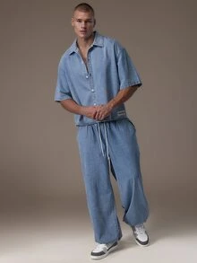 Emperor Men's Light Blue Denim Casual Jogger Pants - Baby Blue - View 4