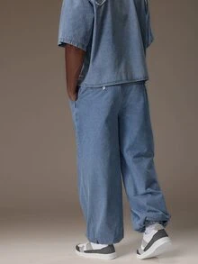 Emperor Men's Light Blue Denim Casual Jogger Pants - Baby Blue - View 2