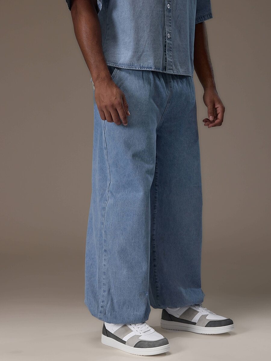 Emperor Men's Light Blue Denim Casual Jogger Pants - Baby Blue - View 1
