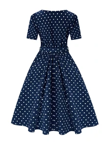 EMERY ROSE Women's Polka Dot Printed Dress Maxi Women Outfit - Navy Blue - View 2