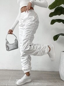 EMERY ROSE Knot Elastic Knot Waist Ruched Pants - Putih - View 7