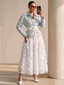 Structelle 女款提花單排扣休閒百搭長袖夾克 - 綠色 - 查看 1
