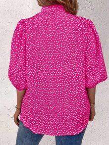 EMERY ROSE Ditsy Floral Single Breasted Casual Daily Mid-Sleeve Shirt For New Year - Hot Pink - View 2