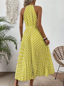 EMERY ROSE Women's Polka Dot Halter Sleeveless Dress Maxi Vacation Beach Outfit - Yellow - View 2