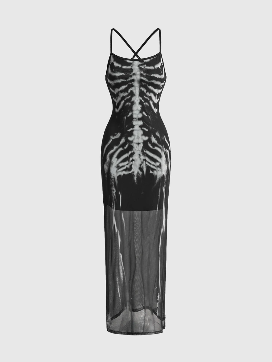 ROMWE Đầm len dệt kim màu đen phong cách Gothic quyến rũ in họa tiết xương cho nữ - màu đen - Xem 1