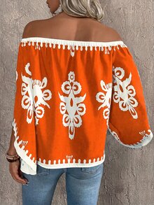 EMERY ROSE Women's Off-Shoulder Floral Print Casual Versatile Daily Wear Blouse - Burnt Orange - View 2