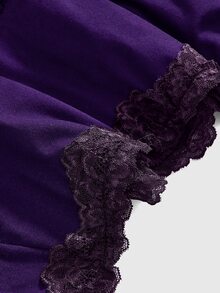 ROMWE Grunge Punk Women Spring Summer Low-Waist Lace Trim Layered Ruffle Tie-Up Asymmetric Ruched Purple Mini Skirt - Purple - View 5