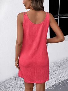 EMERY ROSE Women's Solid Color Scoop Neck Sleeveless Casual Summer Dress - Red - View 2