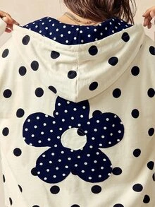 Bohemela Plus Size Polka Dot Print Button Half-Zip Hooded Sweatshirt Fall - Apricot - View 2