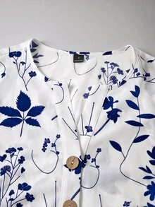 EMERY ROSE Women's Woven Printed Casual Fall Blouse - Blue - View 5
